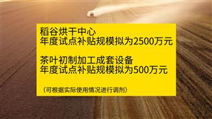 湖南：購(gòu)置稻谷烘干中心、茶葉初制加工成套設(shè)施裝備最高可補(bǔ)貼60萬(wàn)